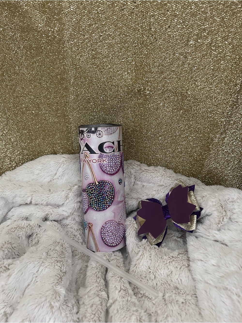 Pink and Purple Rhinestone Cherry Tumbler